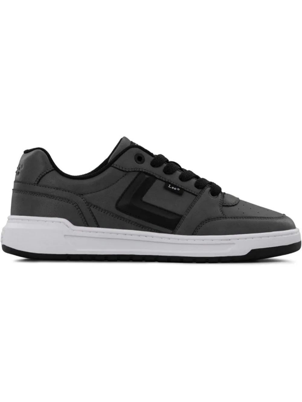 Lee Men's Charcoal Black Imported Rubber Faux Leather Adjustable Lace Up Sneaker